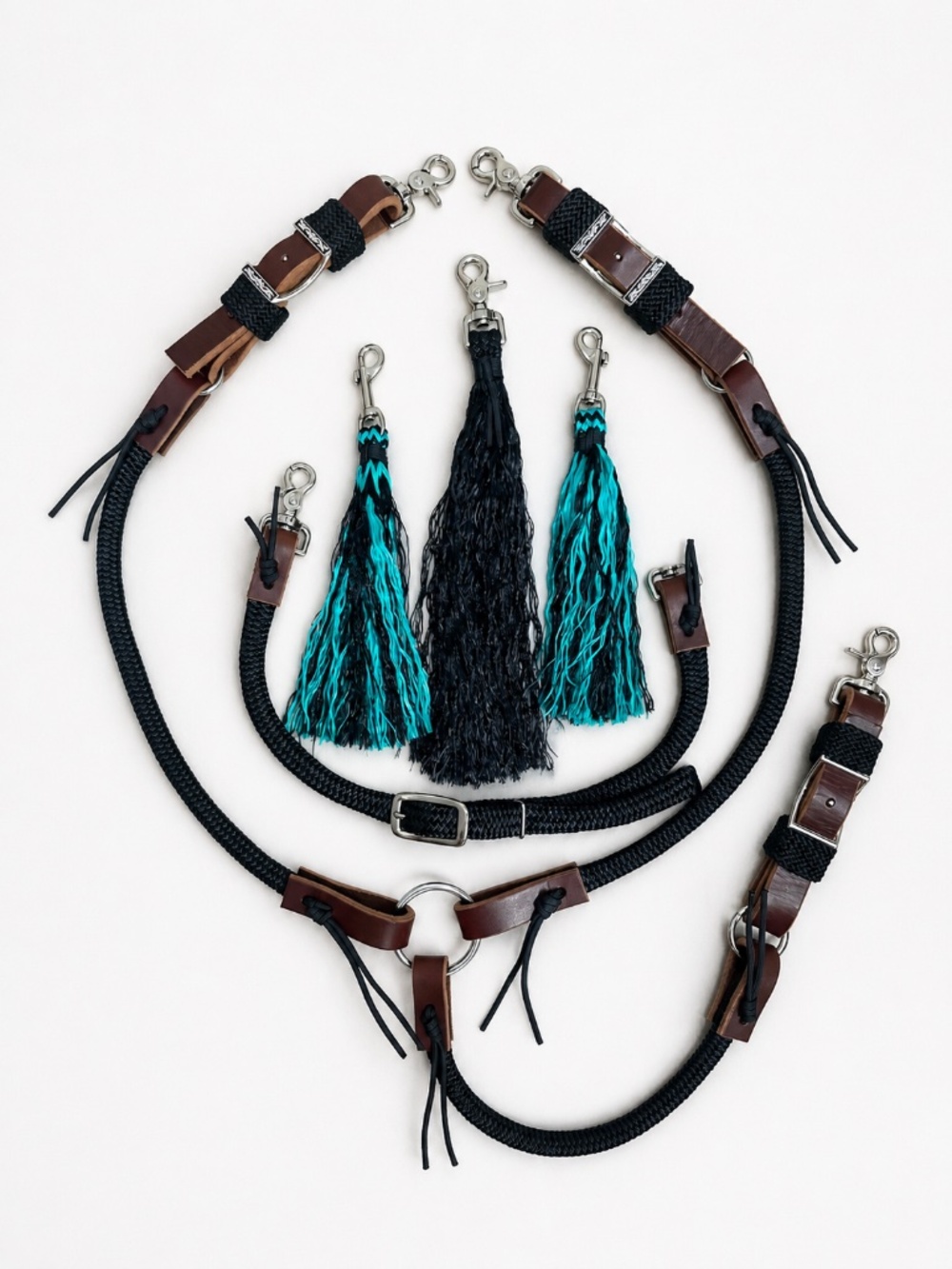 Horse Tack Reins & Tails Custom Breast Collar Headstall Wither Strap Tassels Set